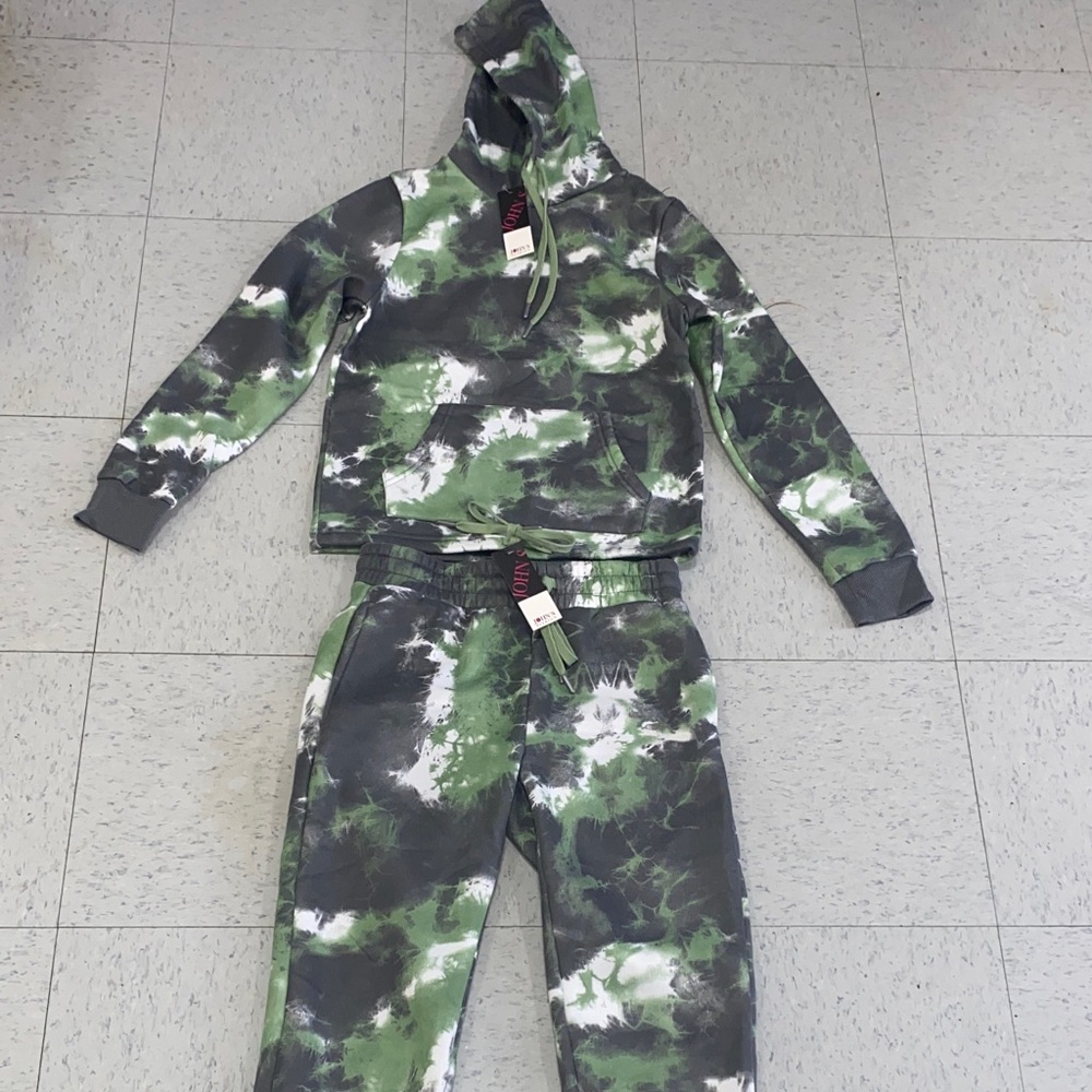 Gray and Green Tie-Dye Joggers hoodie women set small s brand new fall outfit